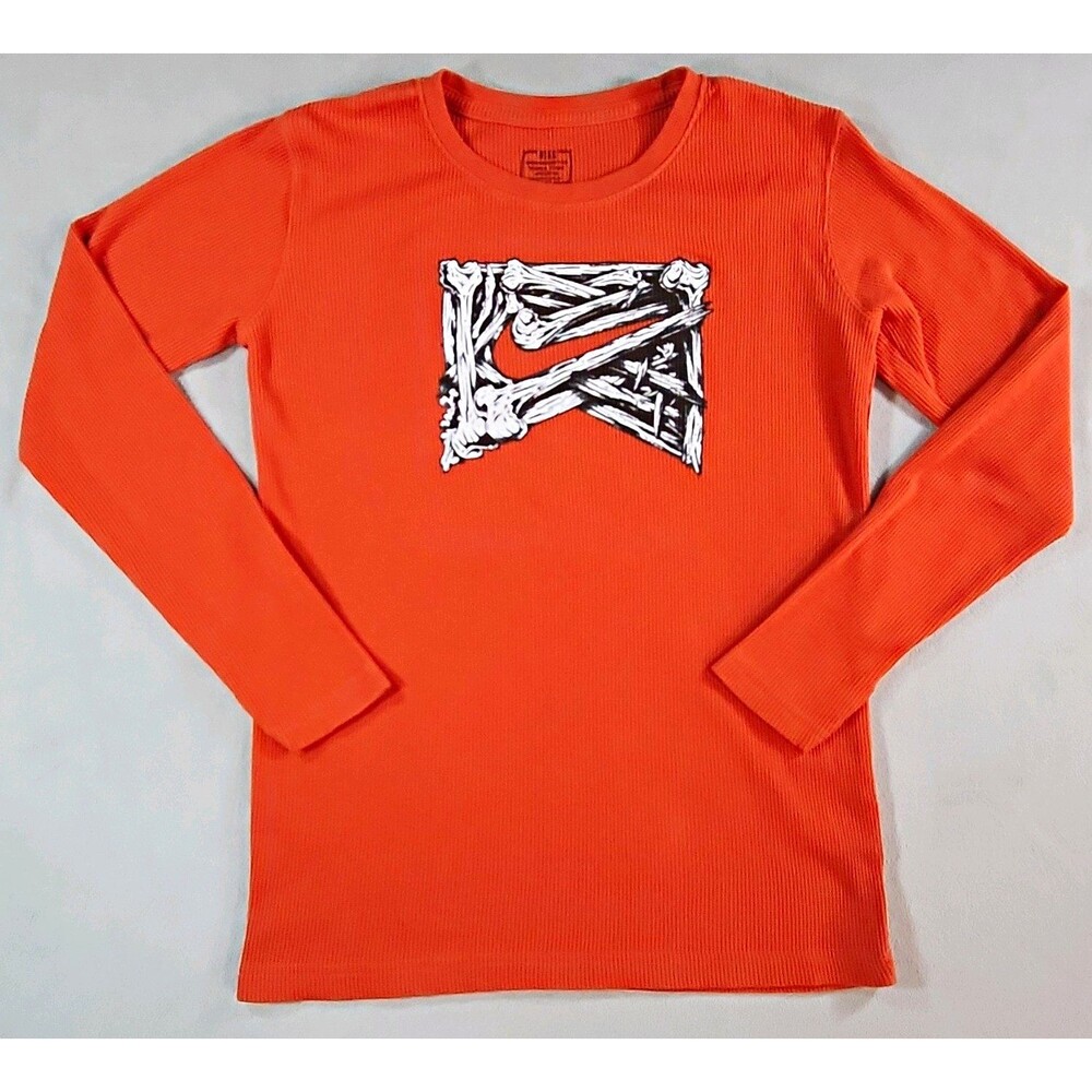 Nike Men's Orange Graphic Logo Crew Neck Long Sleeve T-Shirt Size L